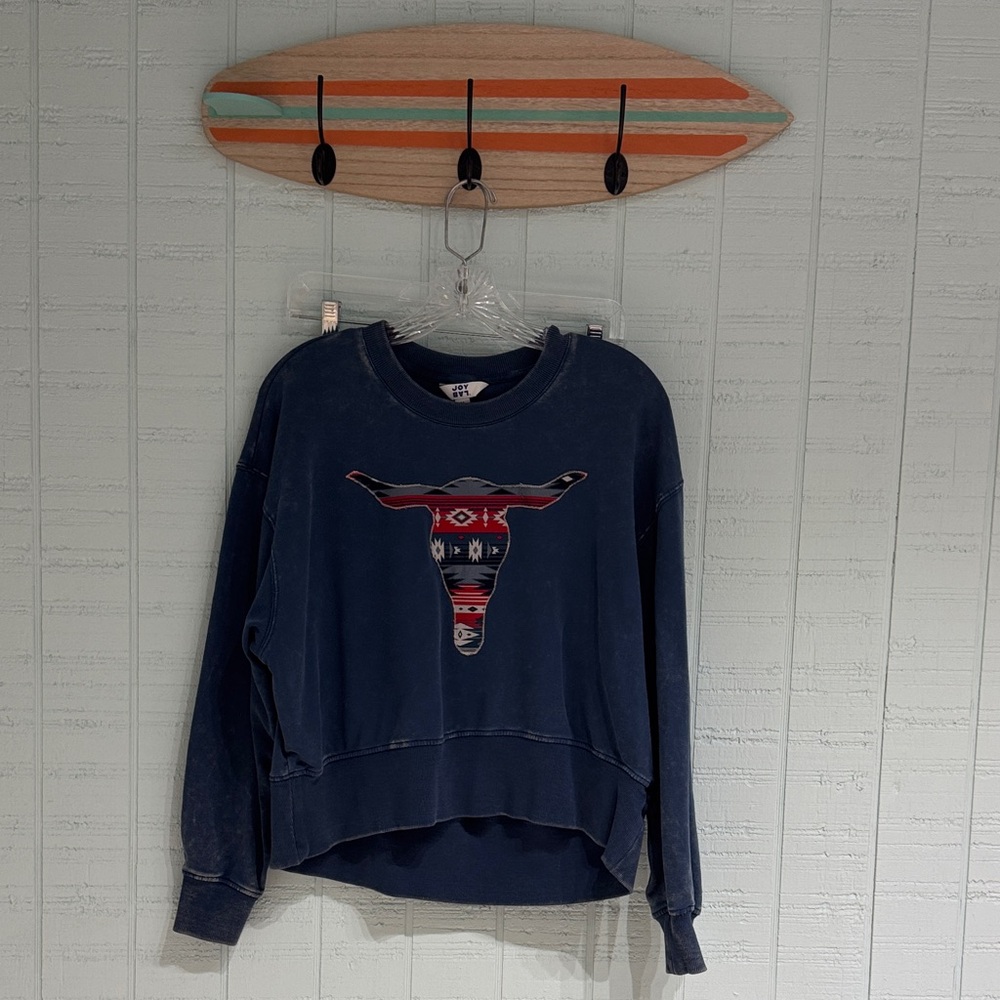 Navy Blue Sweatshirt with Longhorn Appliqué